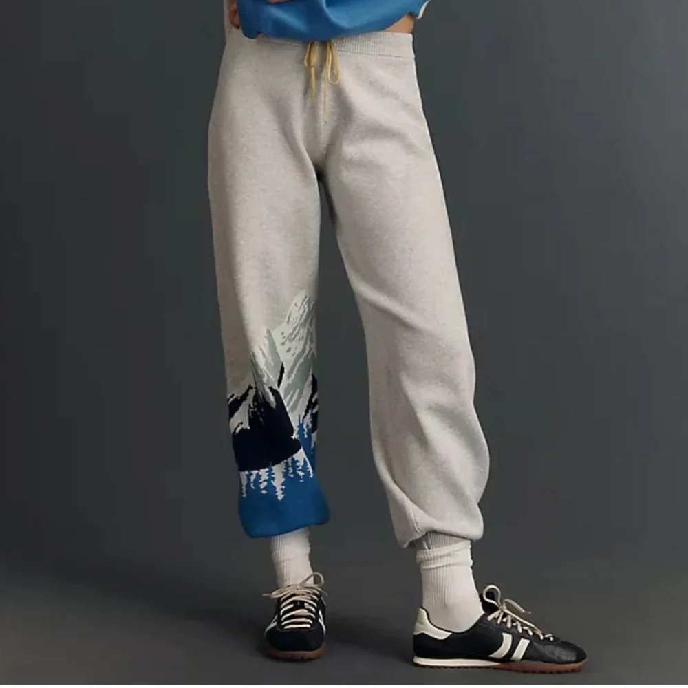 NEW Daily Practice by Anthropologie Mountain Joggers Small Grey Knit Scenic